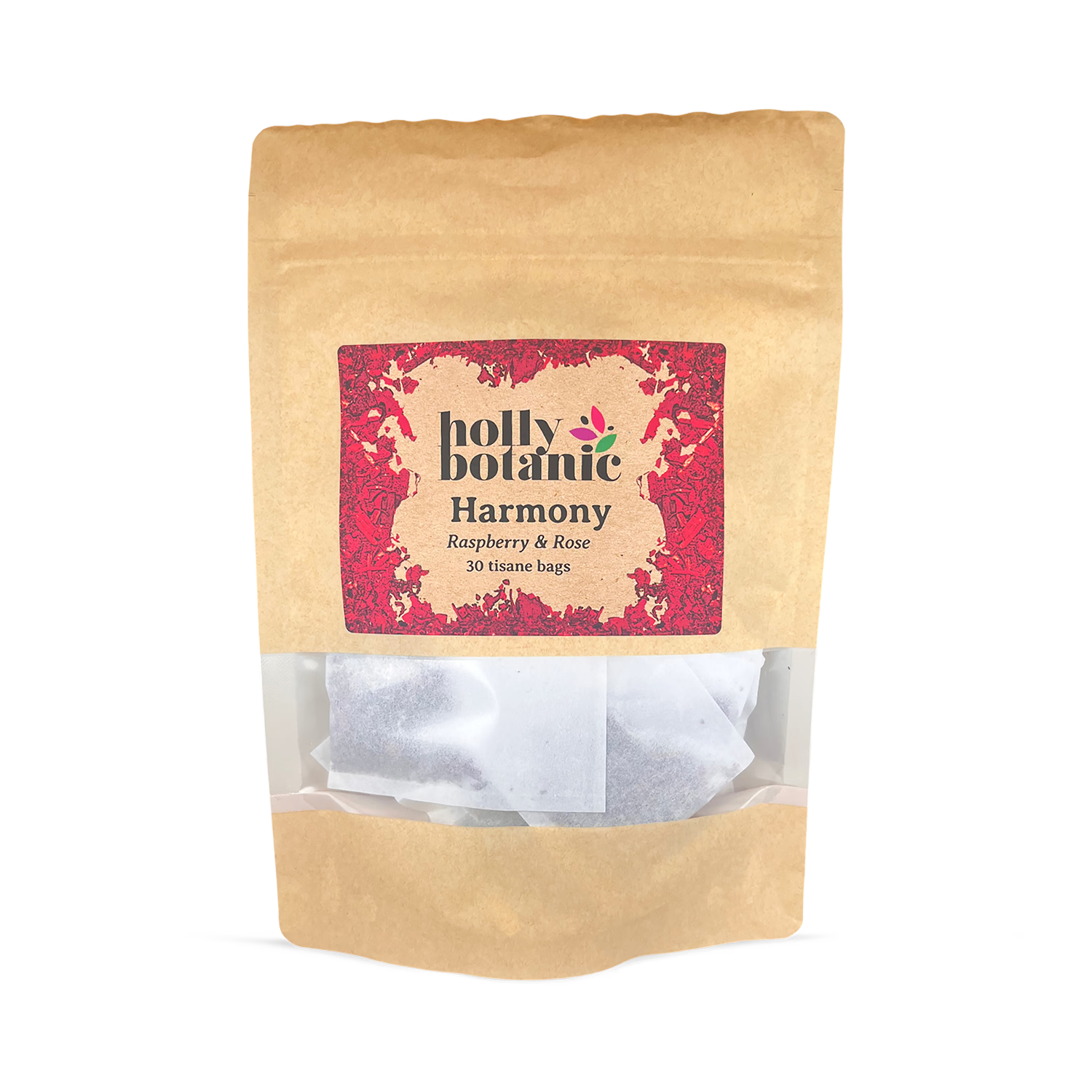 Holly Botanic tisane Raspberry & Rose 30 tea bags, imported from the UK