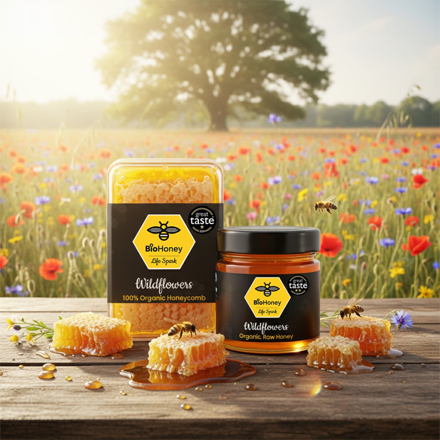 BioHoney organic raw honeycomb wildflowers 200g (British brand)