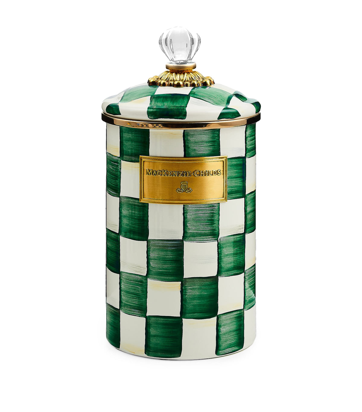 MacKenzie-Childs Emerald Check large canister 25cm, imported from the UK