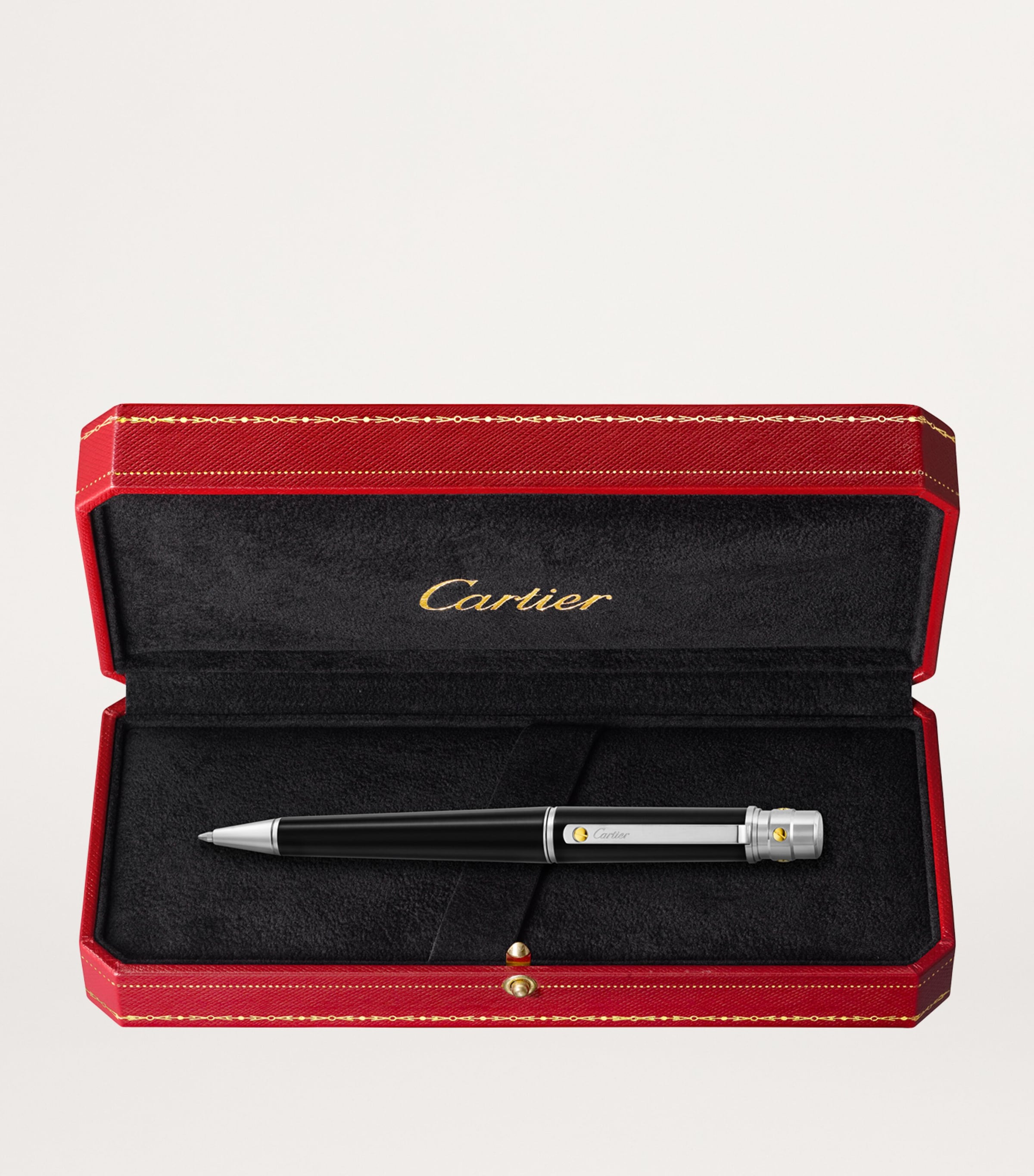 Cartier Santos de Cartier ballpoint pen with black composite and palladium accents, 14cm height - British product