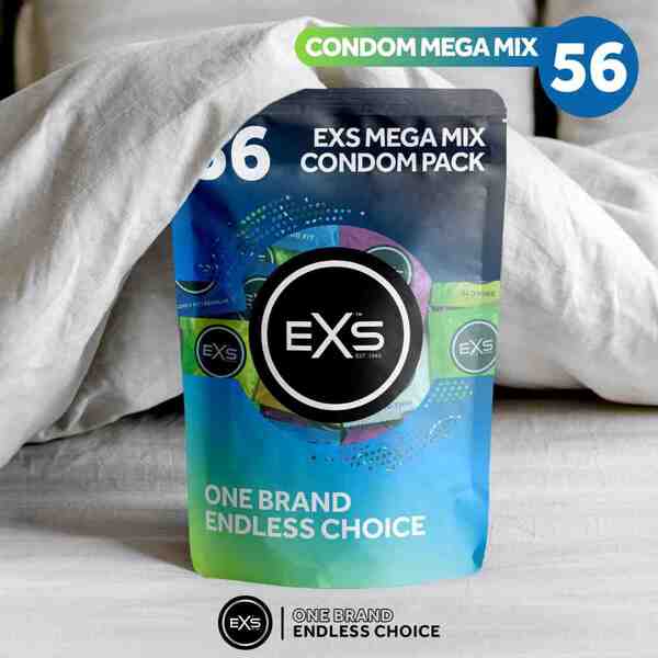 EXS Mega Mix condoms variety 56 pack, imported from the UK