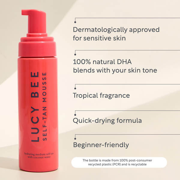 Lucy Bee vegan self-tan mousse medium with coconut water 200ml (British brand)