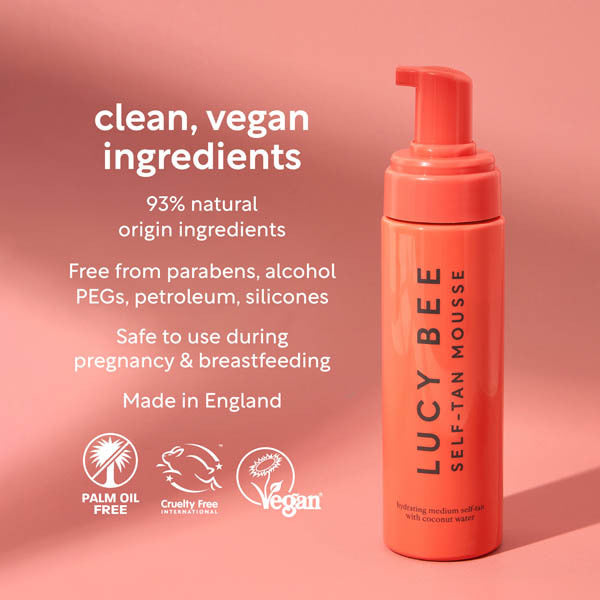 Lucy Bee vegan self-tan mousse medium with coconut water 200ml (British brand)