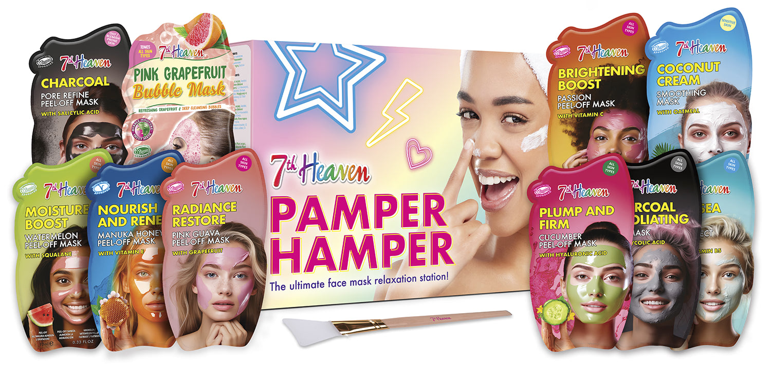 Pamper Hamper gift set with face masks and hair treatments, UK version