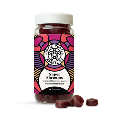 Holland & Barrett Hippie Turtle Herbal Co Super Shrooms Mushroom Complex Blackcurrant Gummies 60 Gummies- Buy online at McGrocer
