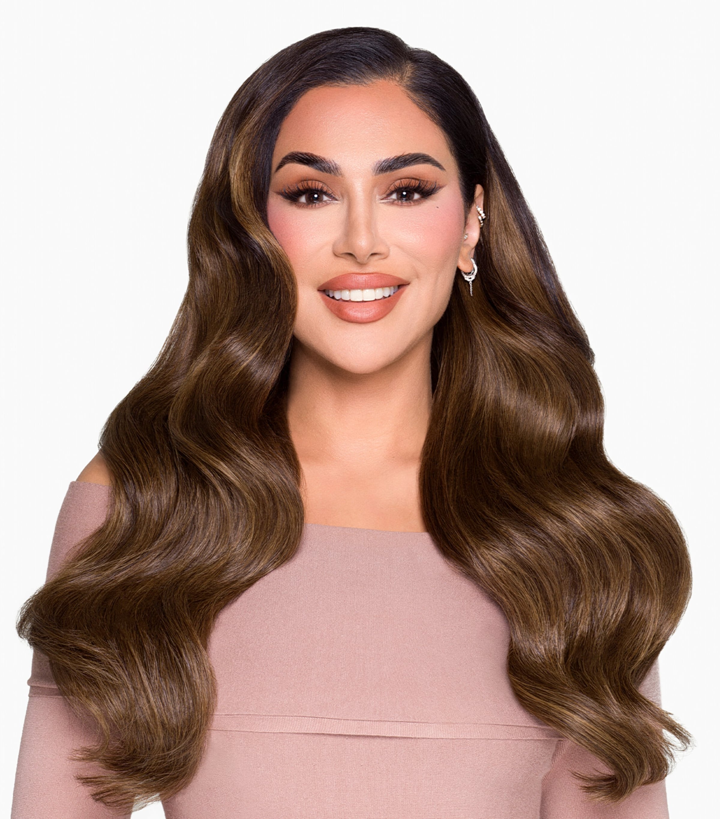 Beauty Works x Huda clip-in hair extensions set for thinning hair, 18 inch length - British product