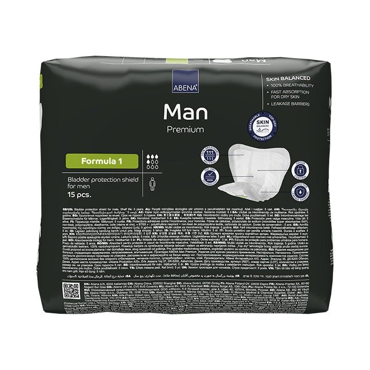 Abena Man Formula 1 Premium, 450ml Absorbency, 15 Incontinence Pads