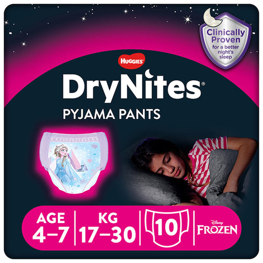 Huggies DryNites Girls Pyjama Pants for Bedwetting Age 4-7 Years 10 Nappy Pants nappies Sainsburys   