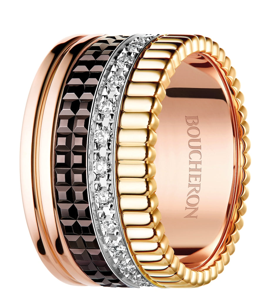 Boucheron Quatre Classique ring with 25 diamonds and mixed gold, UK version