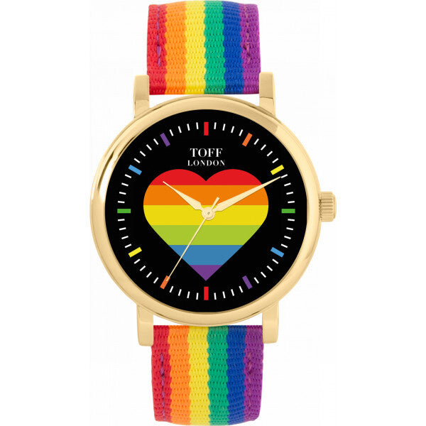 Toff London Pride Rainbow Heart Batons watch 38mm, imported from the UK