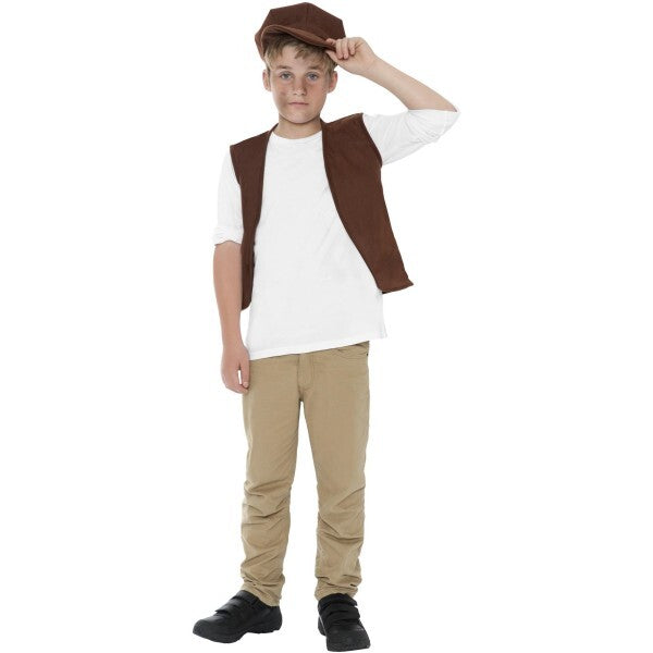 Smiffys Victorian Urchin costume set brown waistcoat cap, imported from the UK