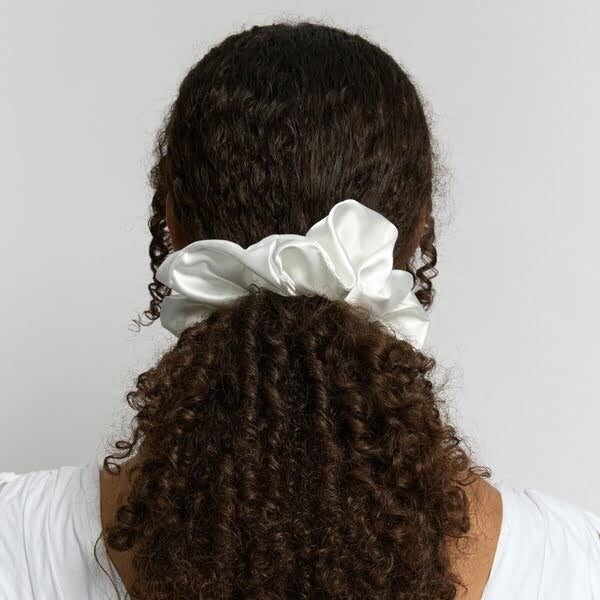 Silver Cloud oversized satin scrunchie Santorini White, imported from the UK