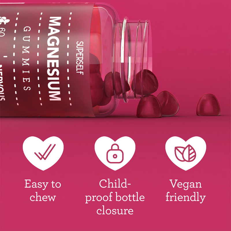 SuperSelf magnesium grape flavour gummies 150mg 60 count, UK version