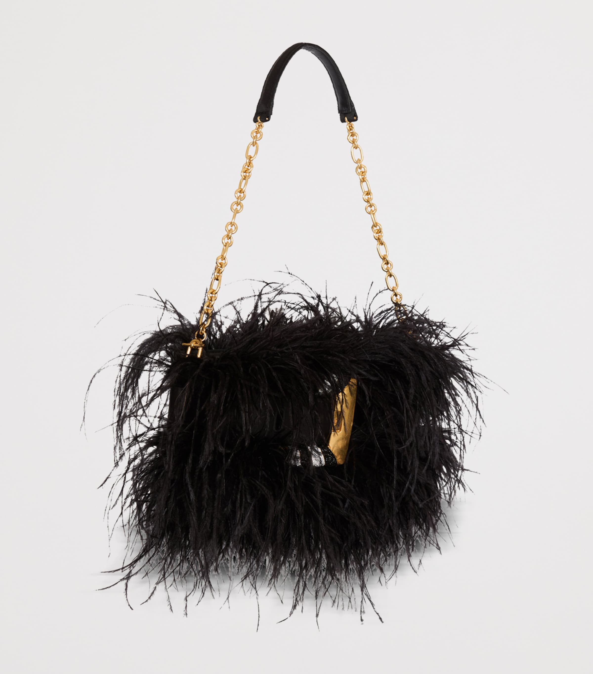 Balmain Anthem clutch bag with long fibres and gold buckle, imported from the UK
