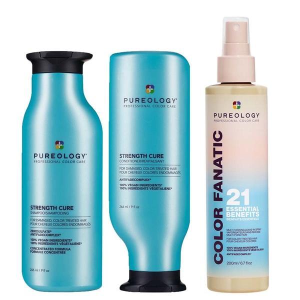 Pureology Strength Cure hair care set shampoo conditioner spray (British brand)
