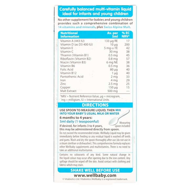 Vitabiotics Wellbaby Multi-Vitamin Liquid 6 Months to 4 Years 150ml GOODS Holland&Barrett   