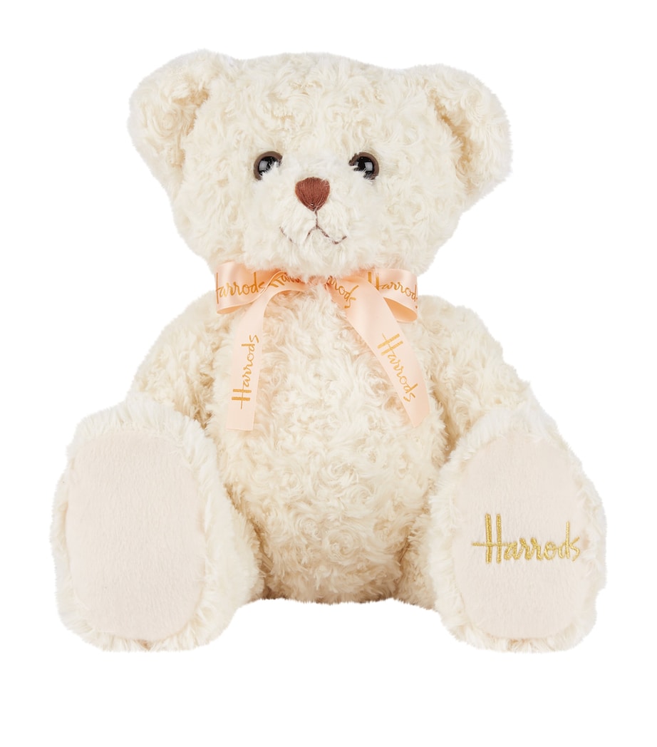 Plush Soft Toy Bear with Golden Thread Detailing and Satin Bow