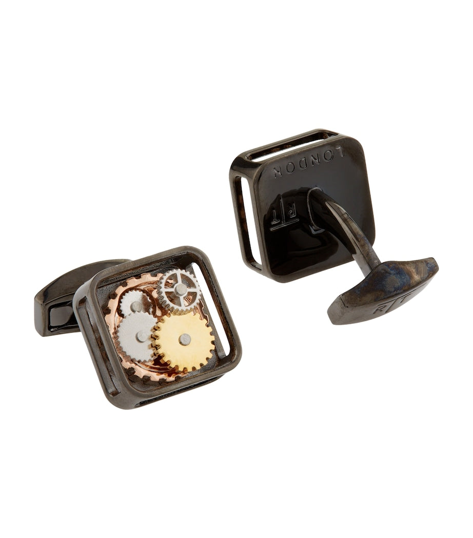 Tateossian square gear cufflinks, imported from the UK