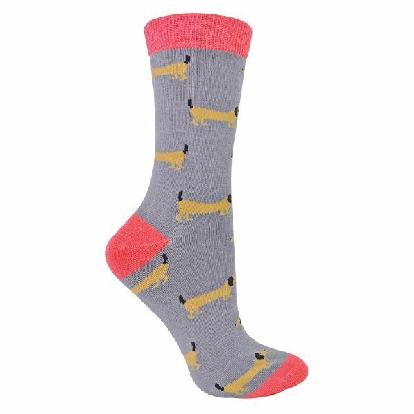 Miss Sparrow Ladies Dog Design Bamboo Socks 4-7 UK GOODS Superdrug Sausage Dog (Grey)  