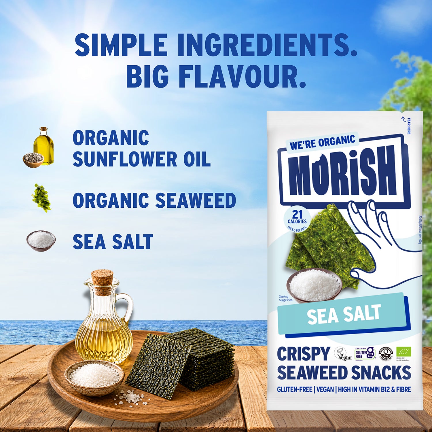 Morish Snacks organic seaweed snacks sea salt 5x4g, UK version