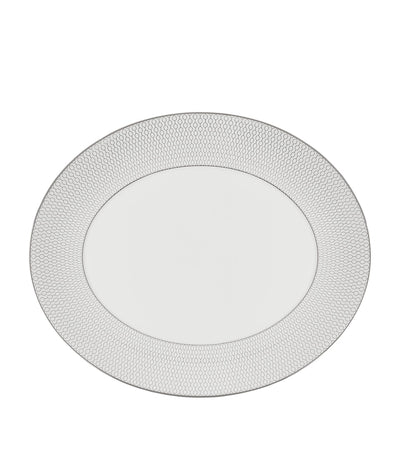 Harrods Oval serveringsfat i finbenporselen med platina bikubemønster 33cm - Kjøp online på McGrocer