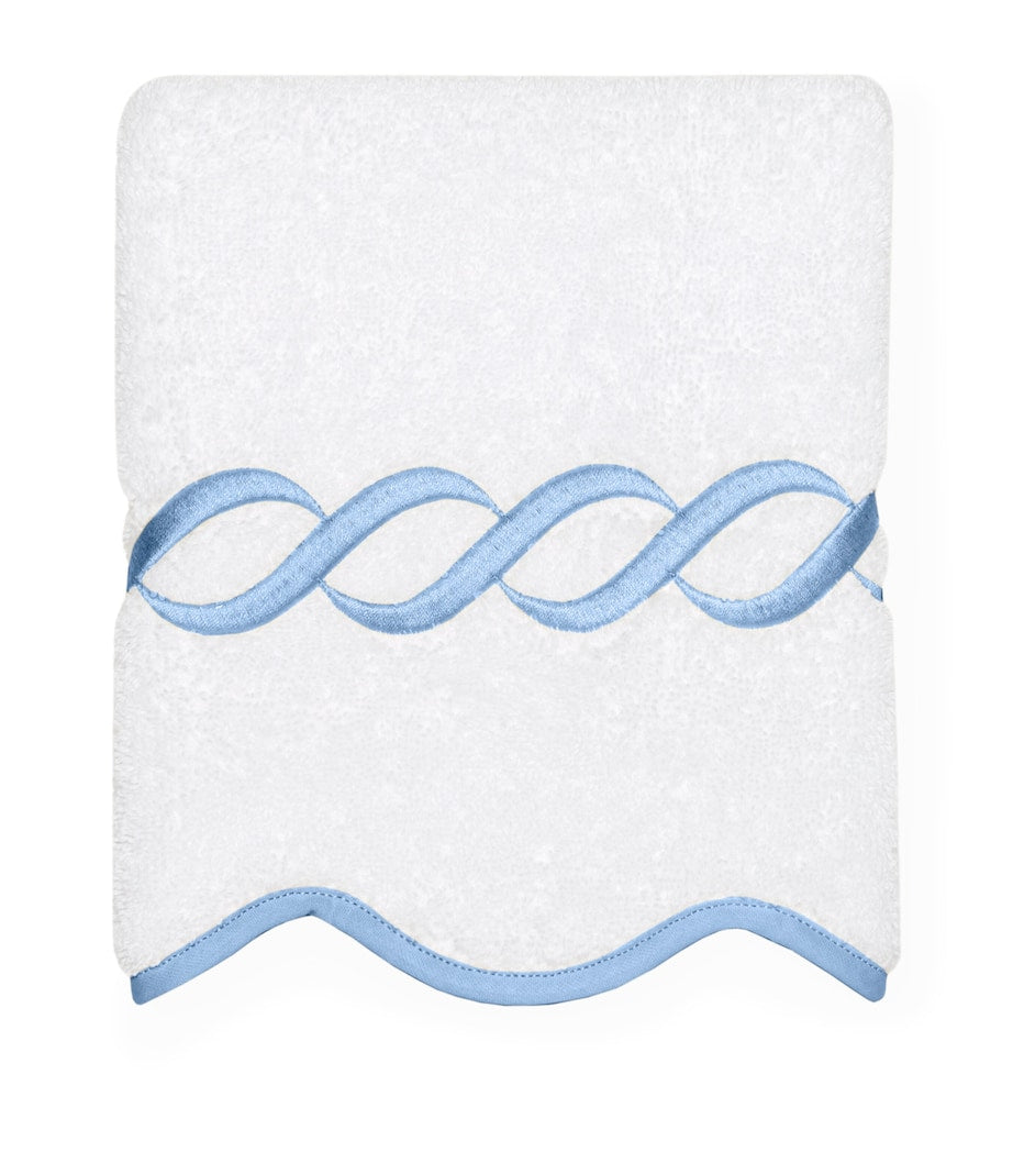 Pratesi cotton face cloth with embroidered design, 30cm x 30cm, imported from the UK