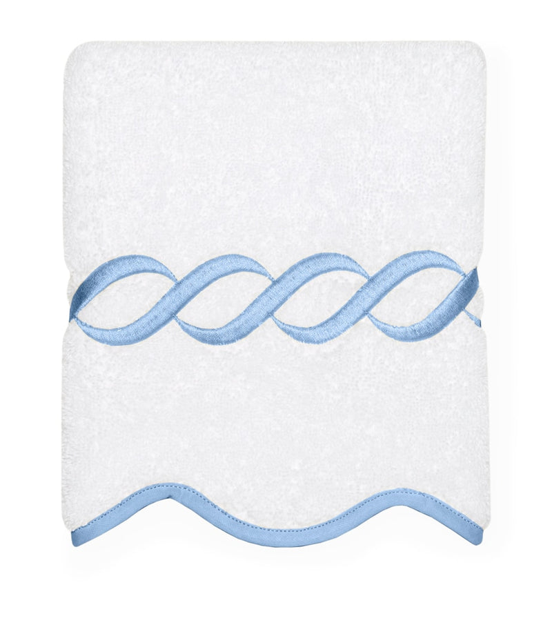 Pratesi cotton face cloth with embroidered design, 30cm x 30cm, imported from the UK