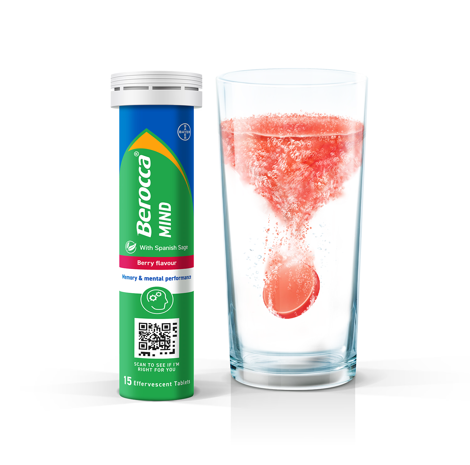 Berocca Mind effervescent tablets Berry 15 tablets (British brand)