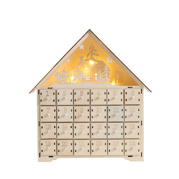 Livingandhome wooden advent calendar with LED lights, UK version