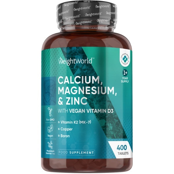 WeightWorld Calcium Magnesium Zinc supplement 400 vegan tablets, imported from the UK