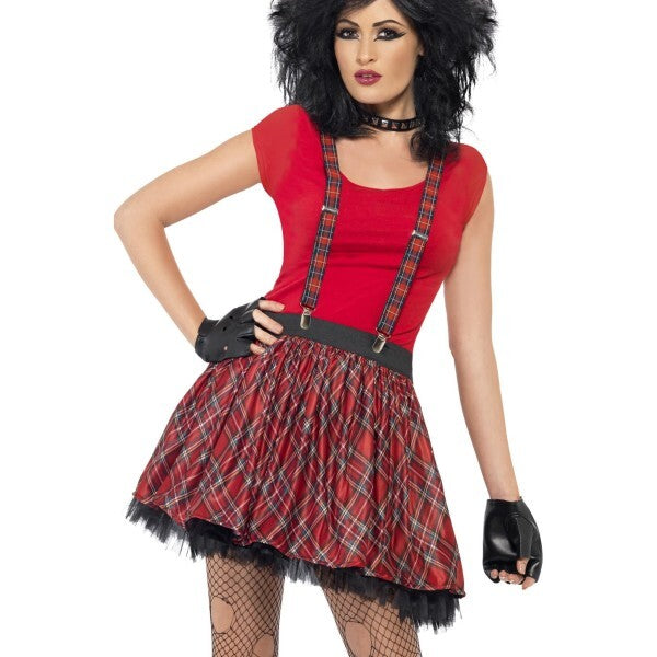 Smiffys Punk Kit with tartan tutu, braces, and gloves, imported from the UK