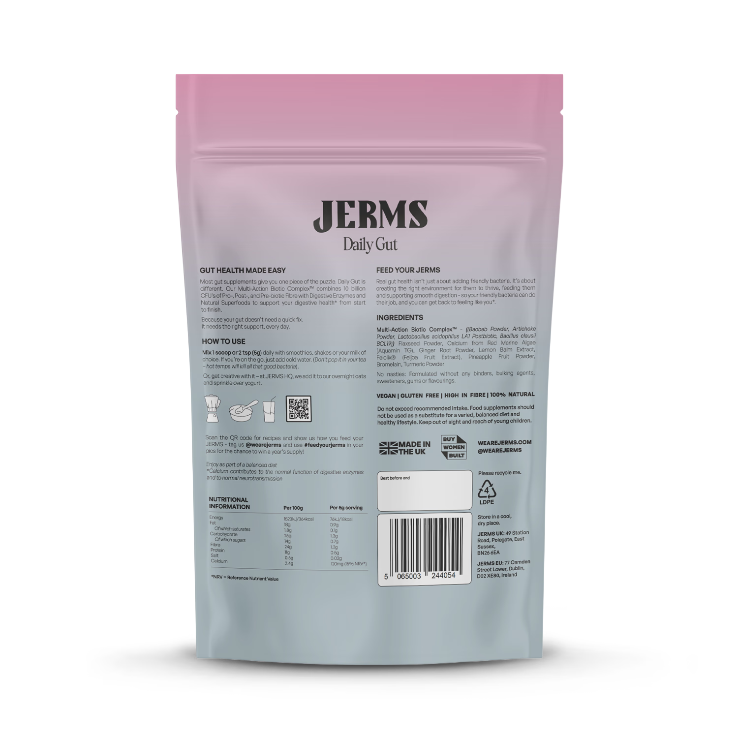 JERMS Daily Gut superfood powder 150g, UK version