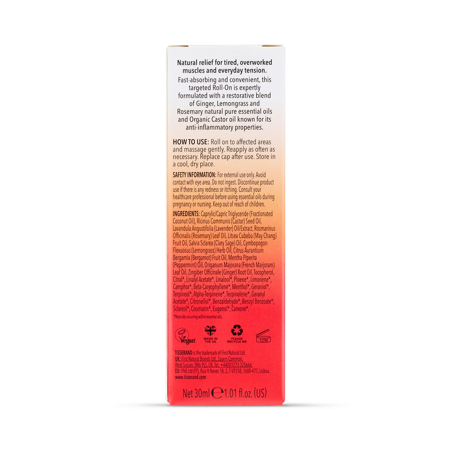 Tisserand Muscle Ease Roll-On 30ml muscle relief, UK version