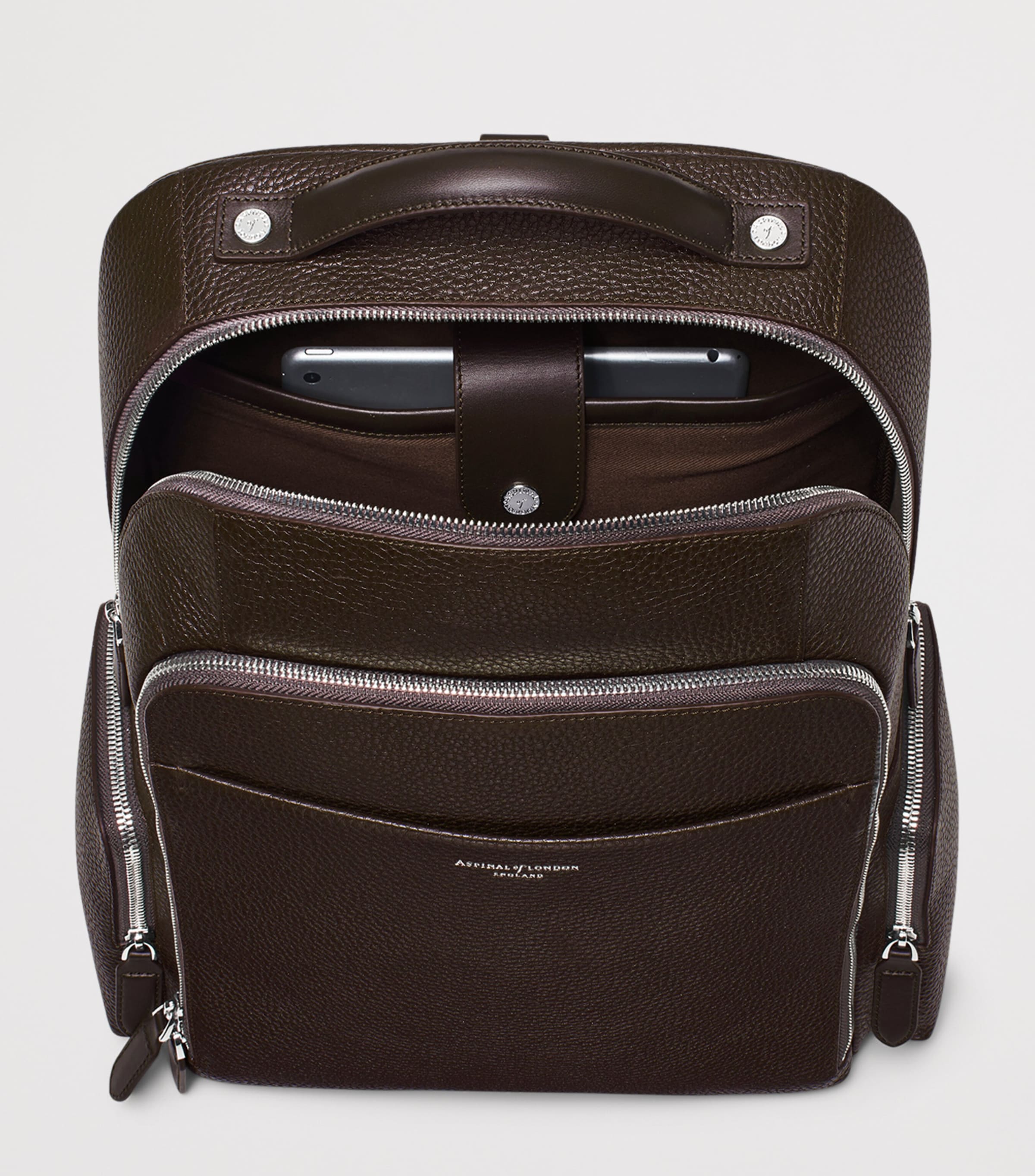 Aspinal of London pebbled leather reporter zipped backpack (British brand)