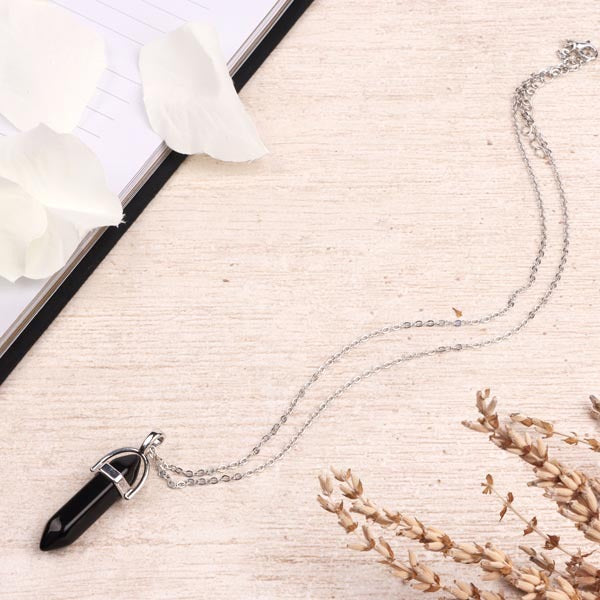 Myga silver plated necklace with obsidian pendant 45cm (British brand)