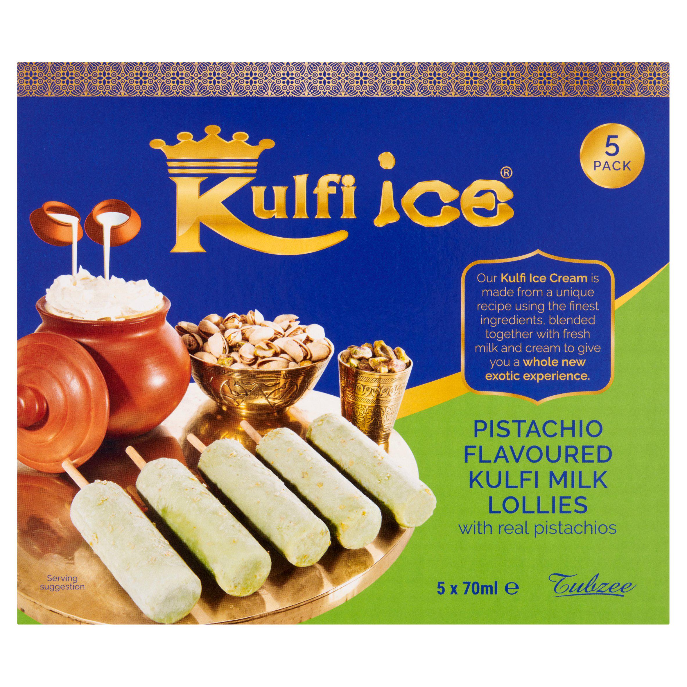 Kulfi Ice Pistachio Flavoured Kulfi Milk Ice Lollies with Real Pistachios 5x70ml GOODS Sainsburys   