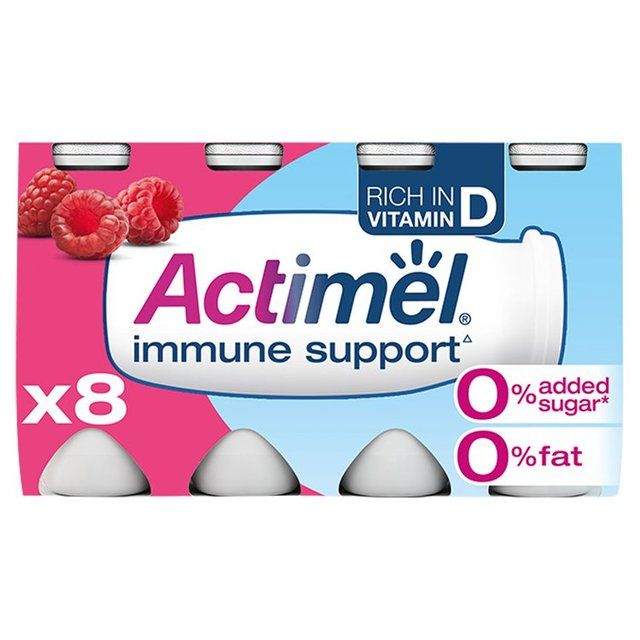 Actimel Raspberry 0% Added Sugar Fat Free Yoghurt Drink   8 x 100g