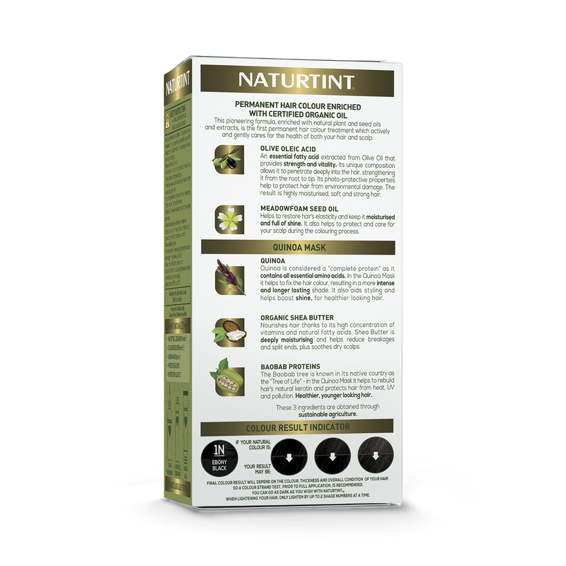 Naturtint Permanent Hair Colour 1N Ebony Black, imported from the UK