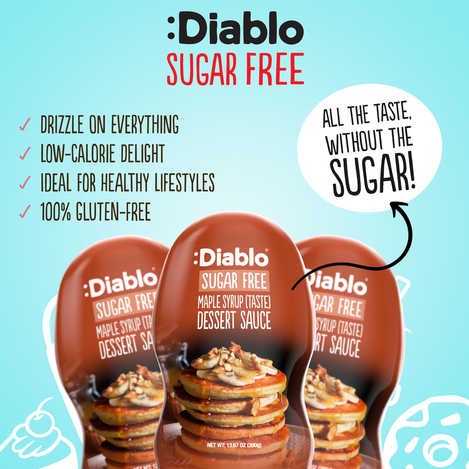 Diablo sugar free maple syrup dessert sauce 390g pack of 10 - British product