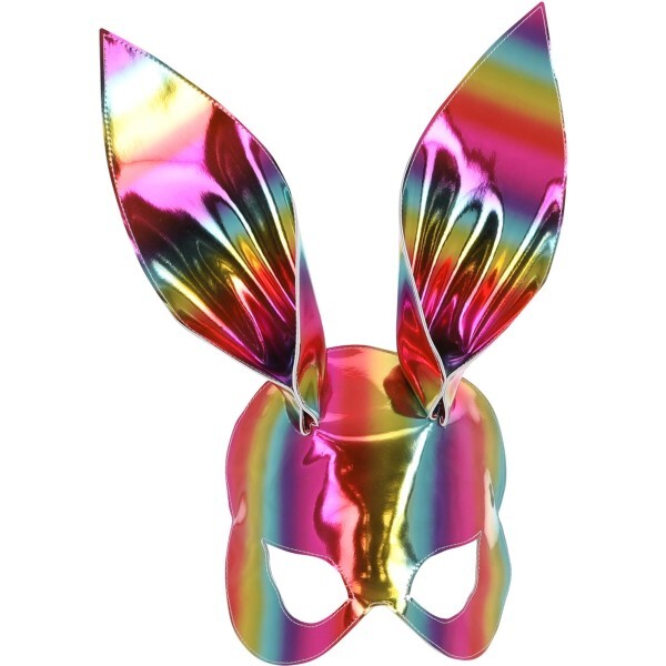 Smiffys rainbow metallic bunny mask with elastic, imported from the UK