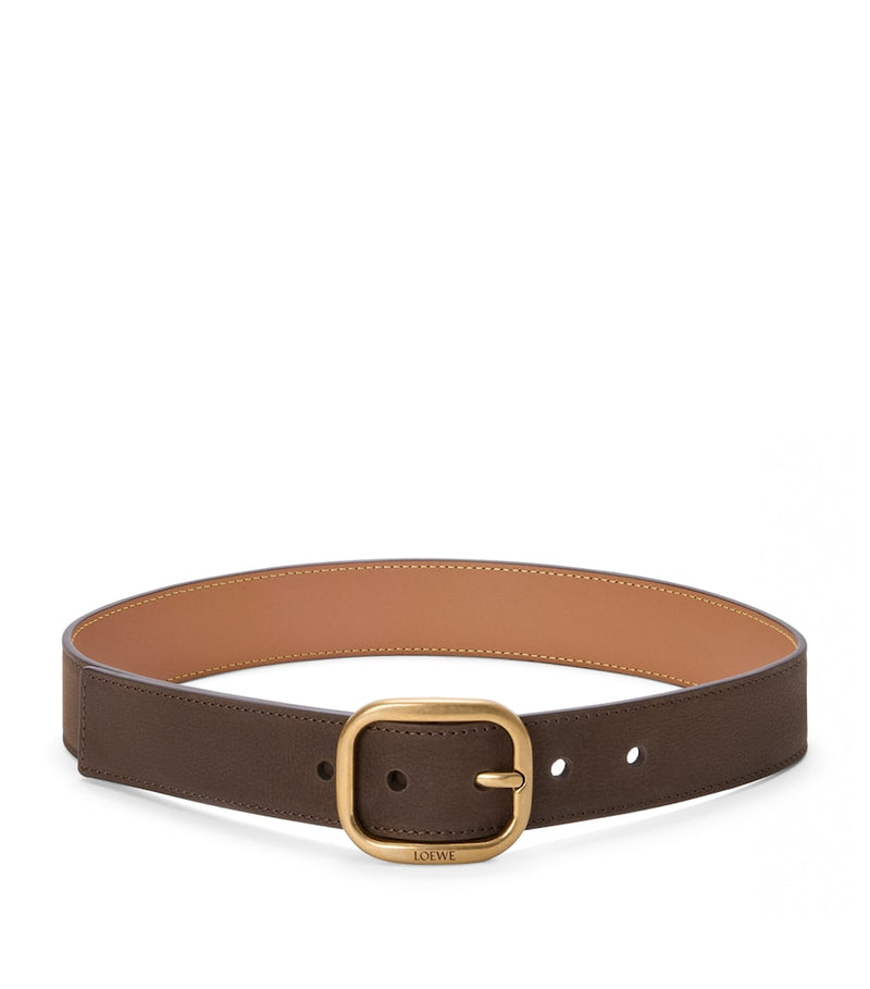 LOEWE leather rounded rectangle belt calfskin 3.5cm, imported from the UK