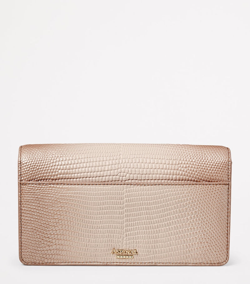 Aspinal of London Mayfair clutch bag metallic lizard-effect leather, UK version