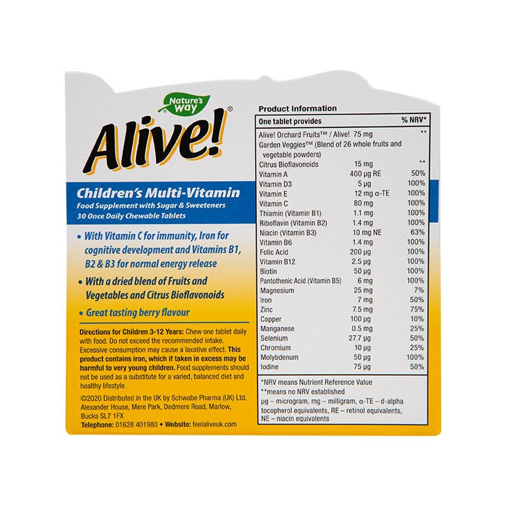 Nature's Way Alive! Children's Chewable Multi-Vitamin 30 Tablets Kid's & Teen's Multivitamins Holland&Barrett   