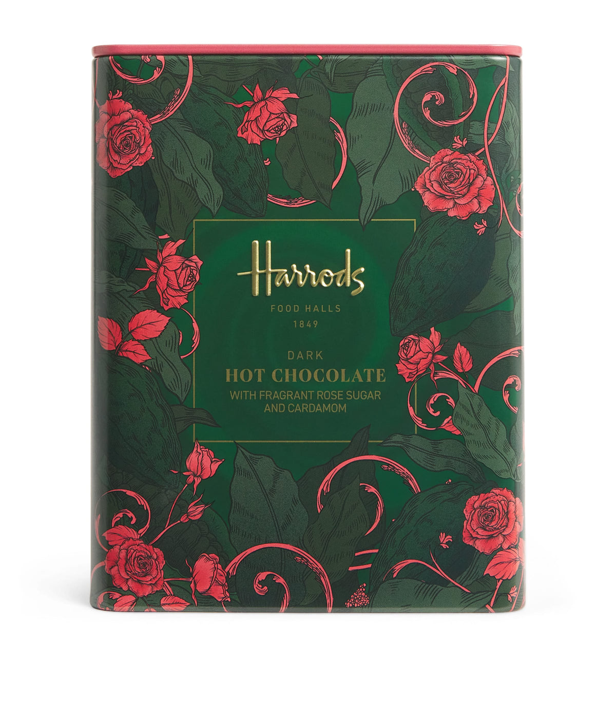 Harrods dark hot chocolate with rose and cardamom 250g, UK version