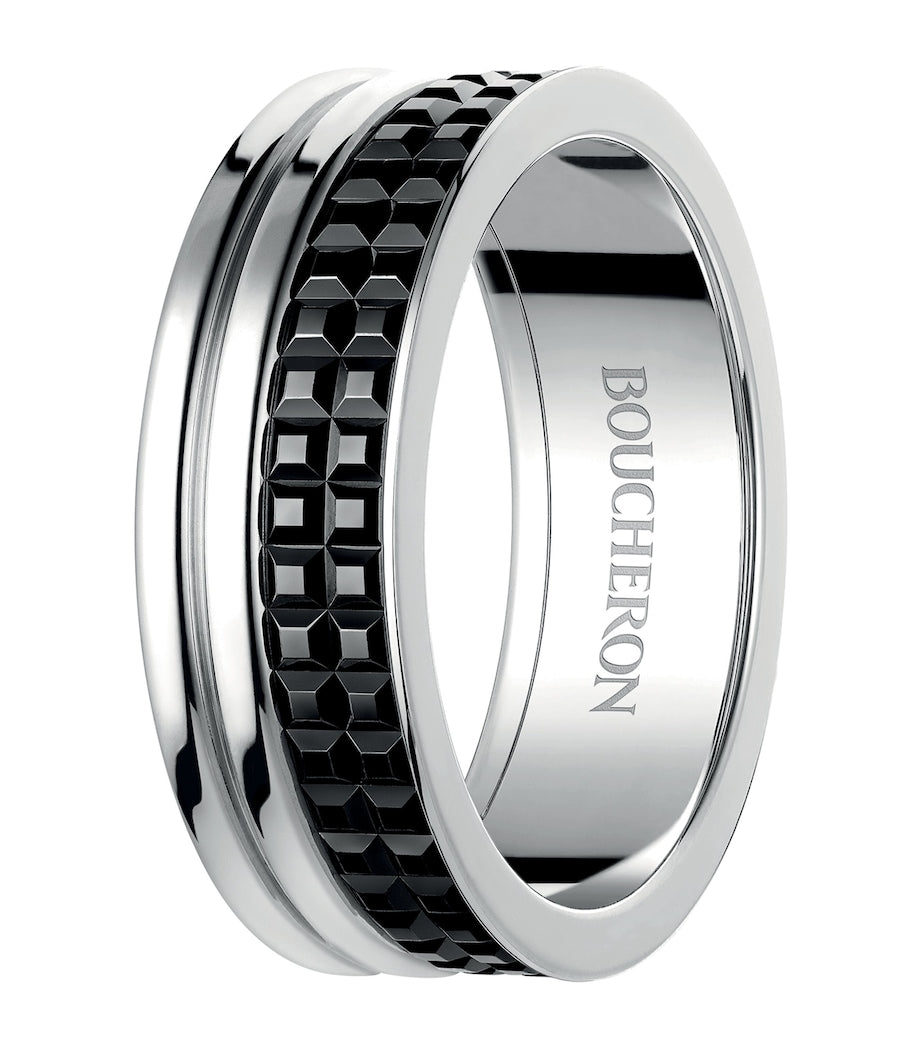 Boucheron large white gold Quatre black wedding band, imported from the UK