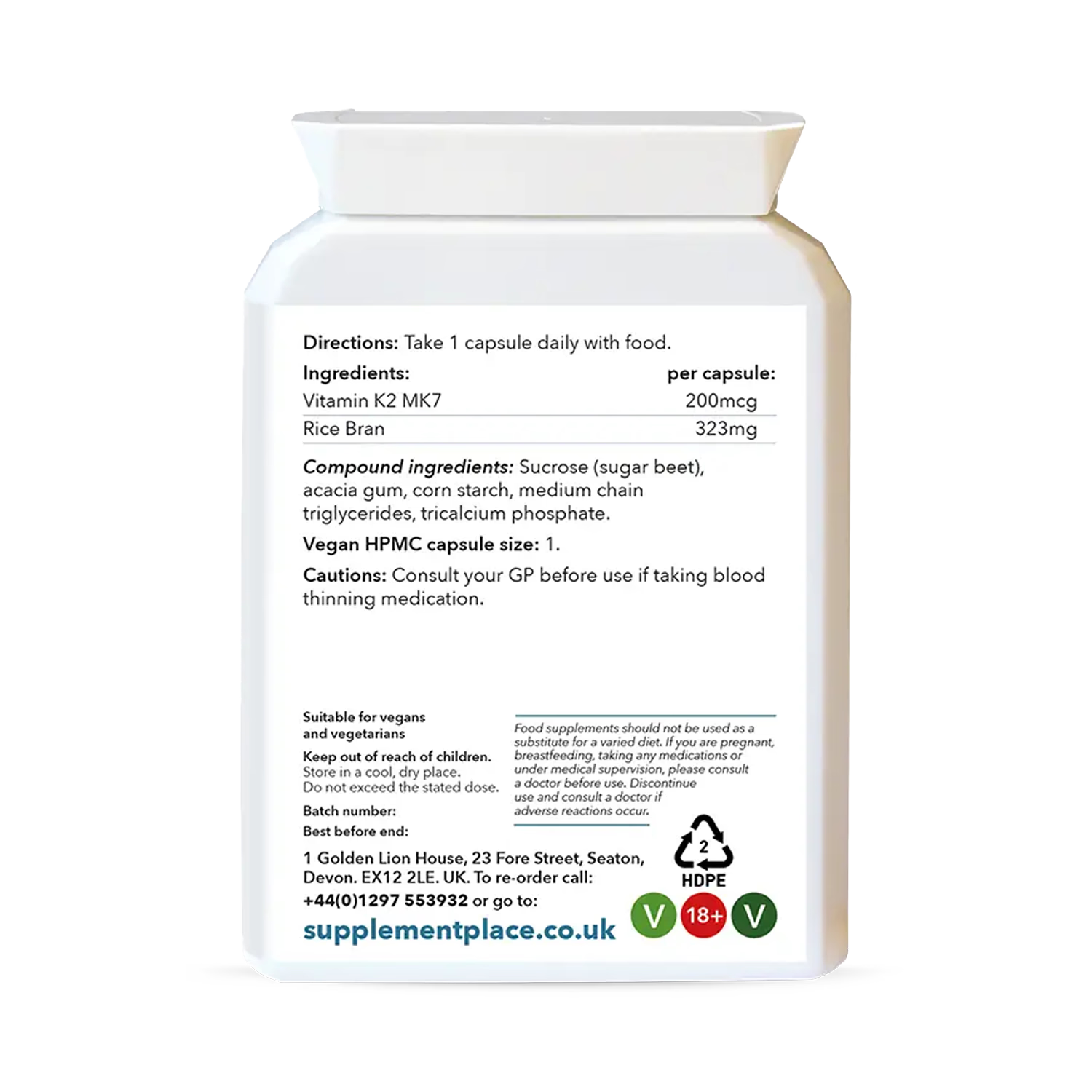 Supplement Place vitamin K2 supplement MK7 200mcg 60 capsules - British product