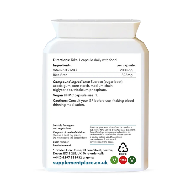 Supplement Place vitamin K2 supplement MK7 200mcg 60 capsules - British product