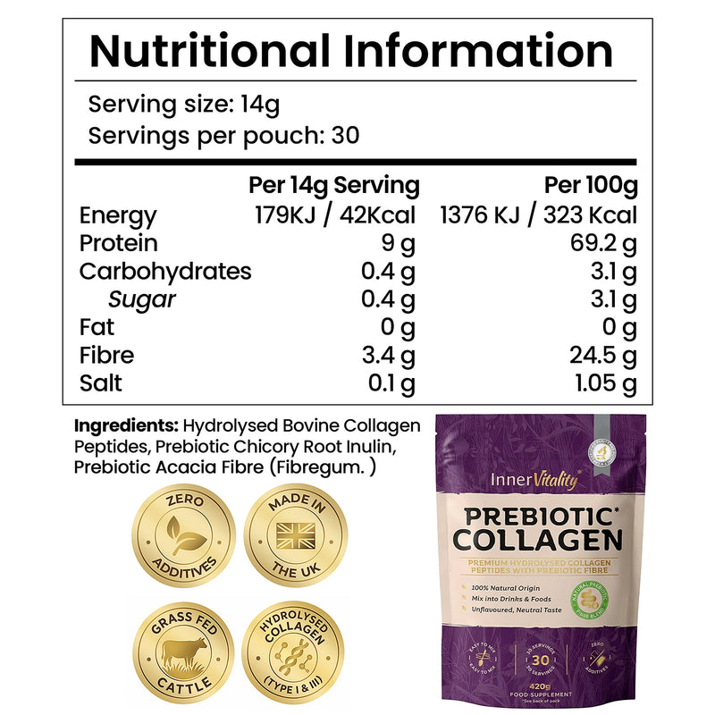 Inner Vitality Prebiotic Collagen Powder unflavoured 30 servings - British product
