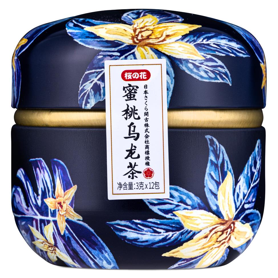 Kakoo peach oolong tea in flower-patterned canister (British brand)