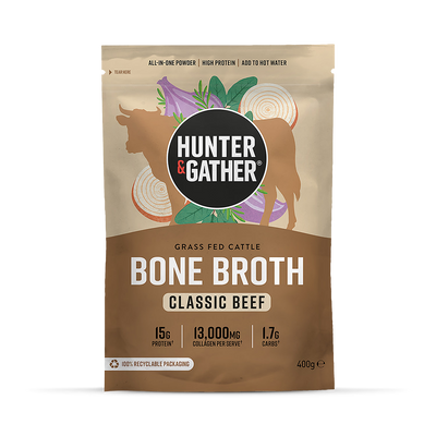 Holland & Barrett Hunter & Gather Foods Instant Bone Broth Classic 400g- Buy online at McGrocer